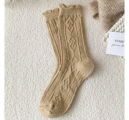 Plain Cable Knit Short Socks Set SpreePicky