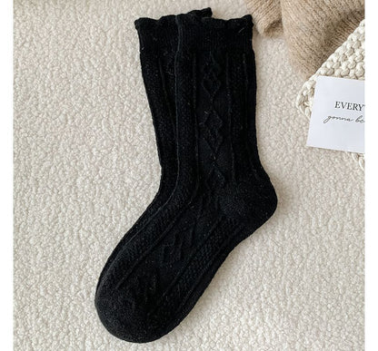 Plain Cable Knit Short Socks Set SpreePicky