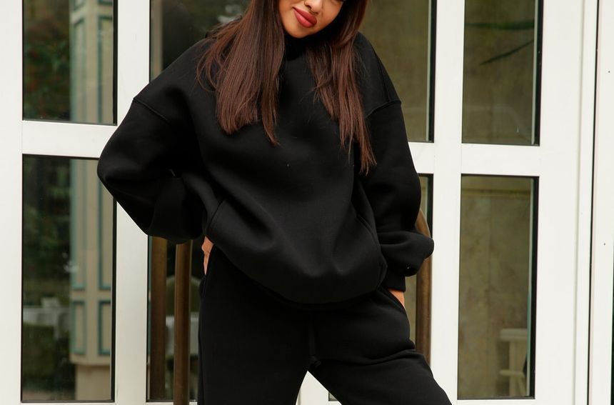 Set: Long Sleeve Plain Loose-Fit Hoodie + Straight-Leg Sweatpants SpreePicky