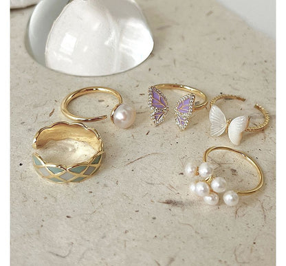 Butterfly / Faux Pearl Alloy Open Ring (various designs) SpreePicky