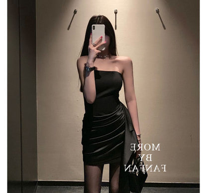 Strapless Shirred Mini Bodycon Dress SpreePicky