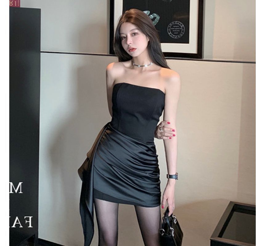 Strapless Shirred Mini Bodycon Dress SpreePicky