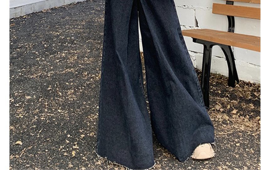 High Waist Washed Fray Hem Maxi Denim Skirt SpreePicky