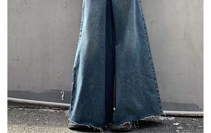 High Waist Washed Fray Hem Maxi Denim Skirt SpreePicky