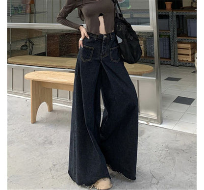 High Waist Washed Fray Hem Maxi Denim Skirt SpreePicky