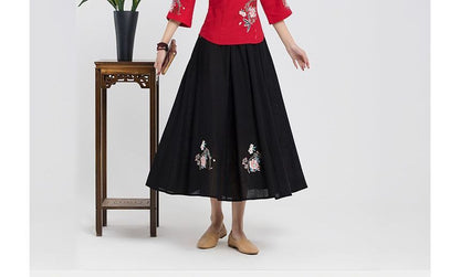 High Waist Floral Embroidered Midi A SpreePicky