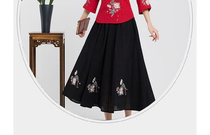 High Waist Floral Embroidered Midi A SpreePicky