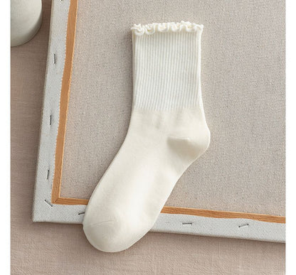 Frill Trim Plain Socks Set SpreePicky