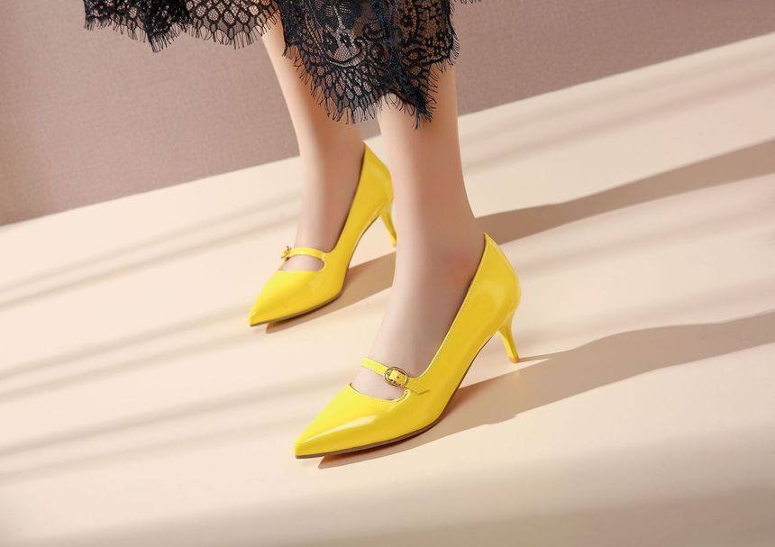 Pointed Toe Mary Jane Kitten Heel Pumps SpreePicky