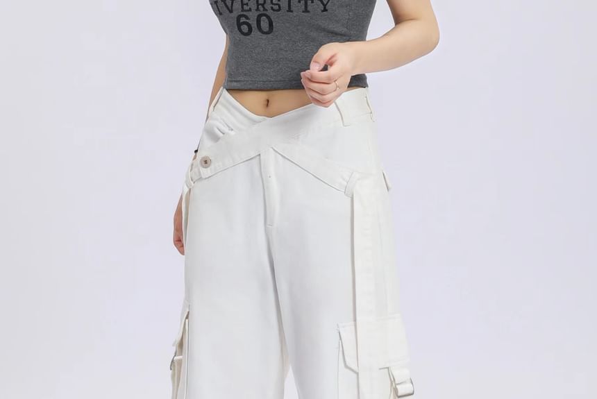 V Waistline Straight-Fit Wide-Leg Cargo Pants SpreePicky