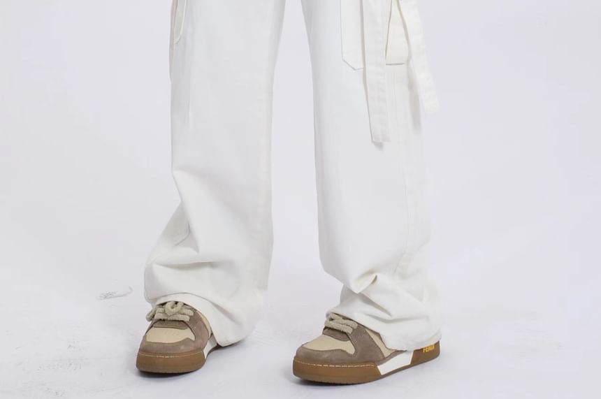 V Waistline Straight-Fit Wide-Leg Cargo Pants SpreePicky