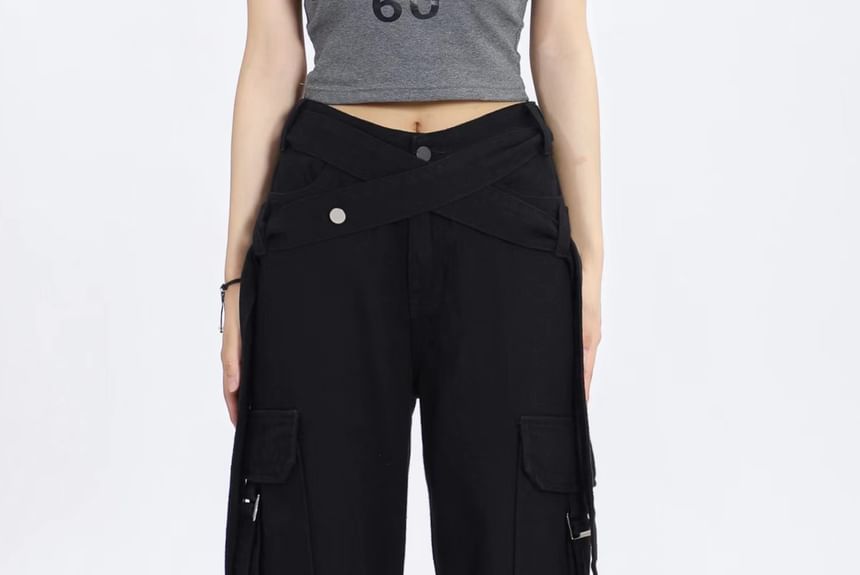 V Waistline Straight-Fit Wide-Leg Cargo Pants SpreePicky