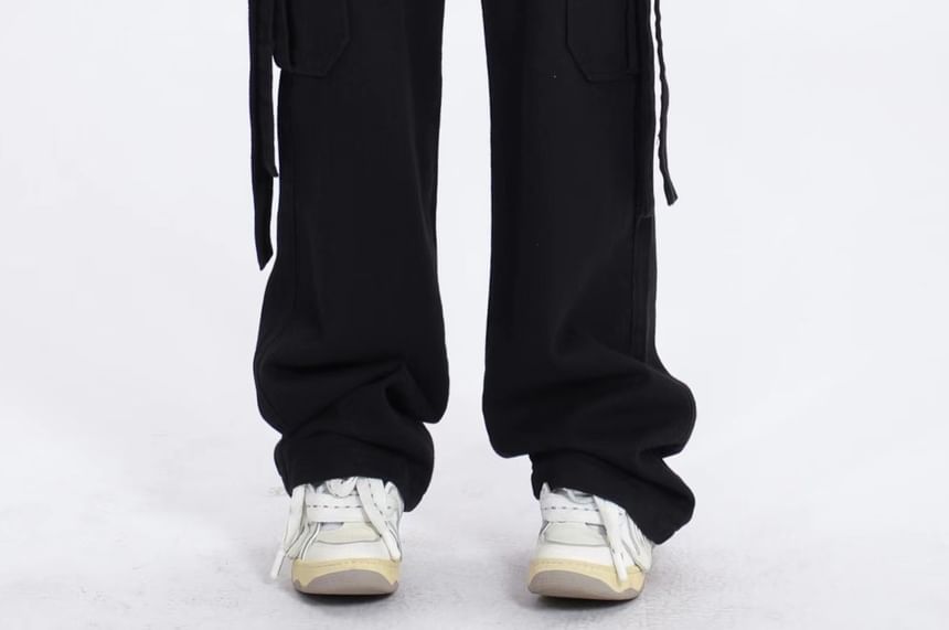 V Waistline Straight-Fit Wide-Leg Cargo Pants SpreePicky