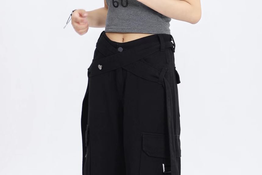 V Waistline Straight-Fit Wide-Leg Cargo Pants SpreePicky