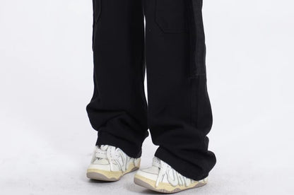 V Waistline Straight-Fit Wide-Leg Cargo Pants SpreePicky