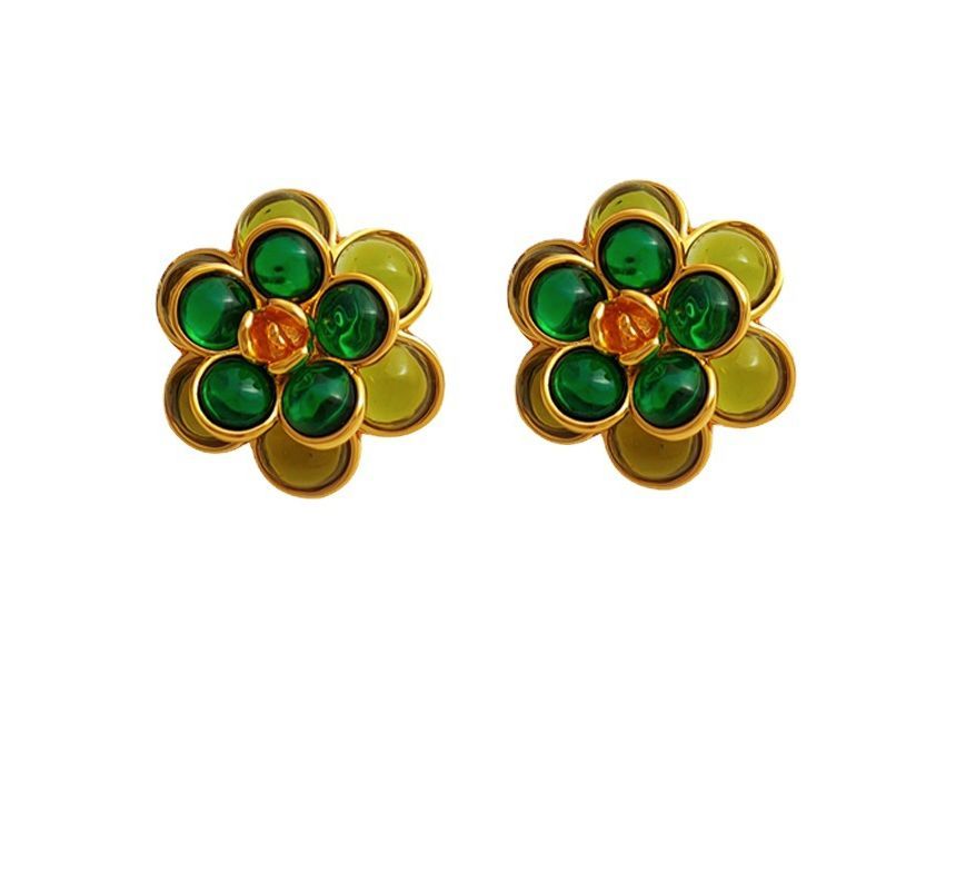 Flower Faux Gemstone Alloy Earring SpreePicky