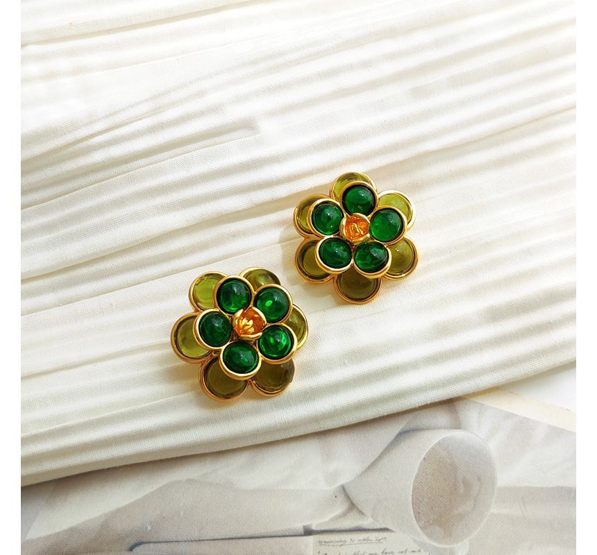 Flower Faux Gemstone Alloy Earring SpreePicky