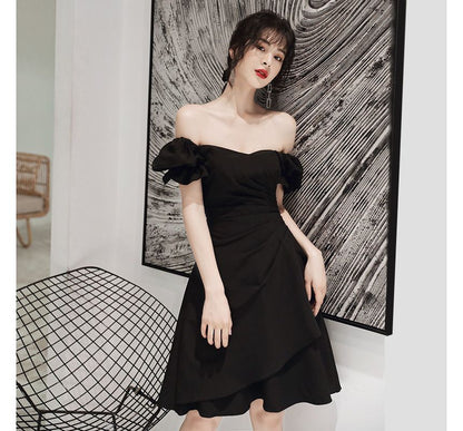 Short-Sleeve Asymmetric Ruched Plain Dress SpreePicky