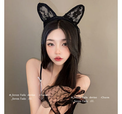 Cat Ear Lace Headband with Veil / Gloves / Set SpreePicky