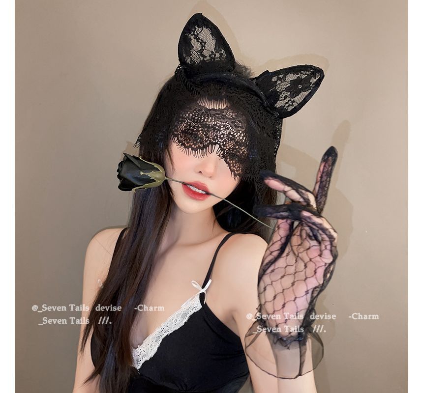 Cat Ear Lace Headband with Veil / Gloves / Set SpreePicky