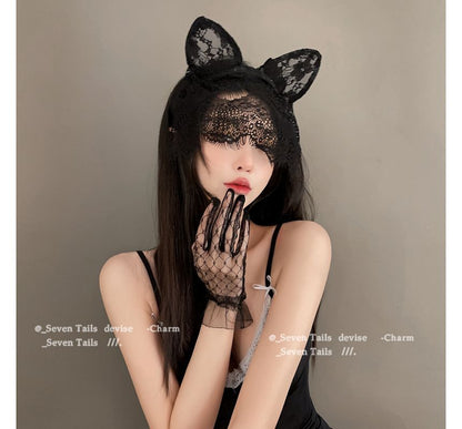 Cat Ear Lace Headband with Veil / Gloves / Set SpreePicky