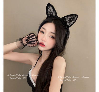 Cat Ear Lace Headband with Veil / Gloves / Set SpreePicky