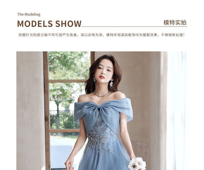 Sequin A-Line Midi Evening Gown Dress Off-Shoulder / FashionChic