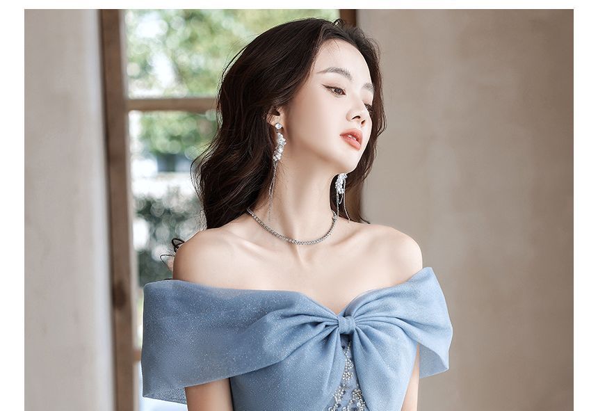 Sequin A-Line Midi Evening Gown Dress Off-Shoulder / FashionChic