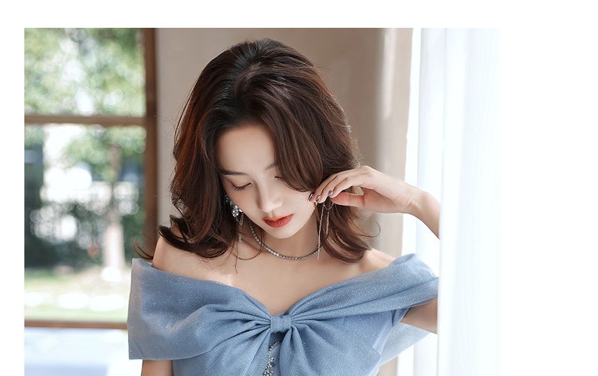 Sequin A-Line Midi Evening Gown Dress Off-Shoulder / FashionChic