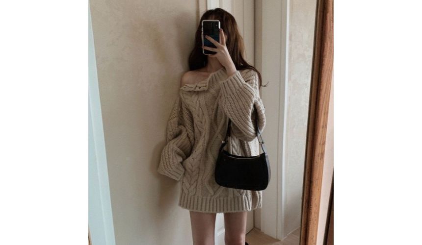 Crew Neck Button Cable Knit Sweater mySite