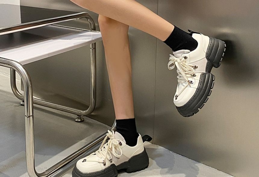 Square Toe Faux Leather Platform Sneakers SpreePicky