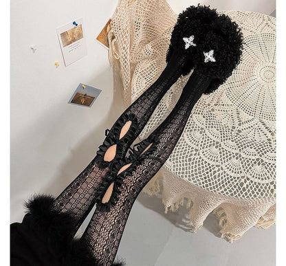 Ruffled Cutout Lace Stockings SpreePicky