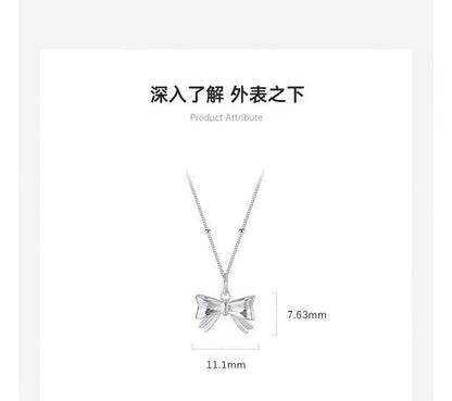 Bow Pendant Sterling Silver Necklace SpreePicky