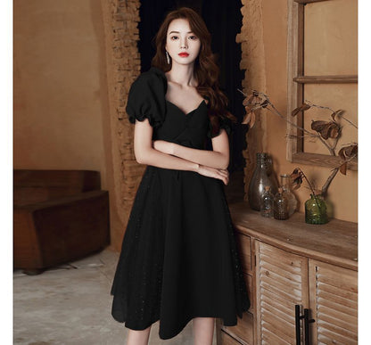 Short-Sleeve Sequin Panel Plain Dress SpreePicky