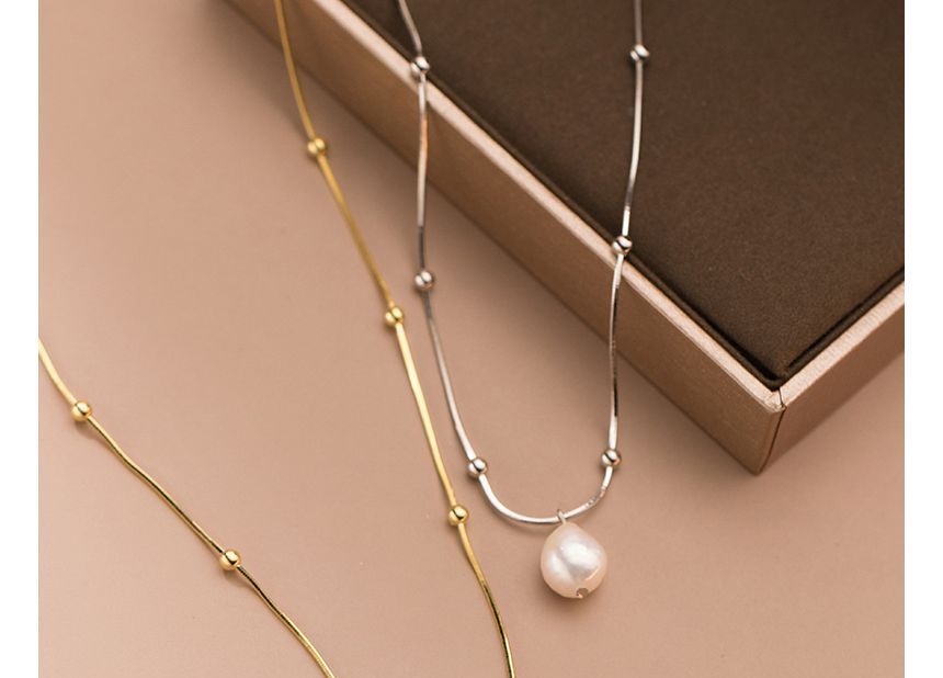 Faux Pearl Pendant Sterling Silver Necklace SpreePicky