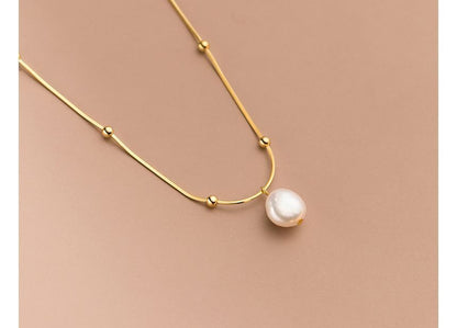 Faux Pearl Pendant Sterling Silver Necklace SpreePicky