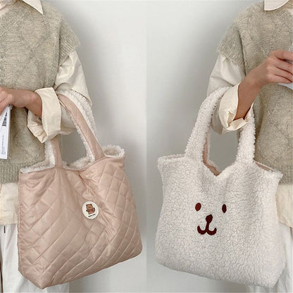 Cartoon Embroidered Fleece Tote Bag SpreePicky