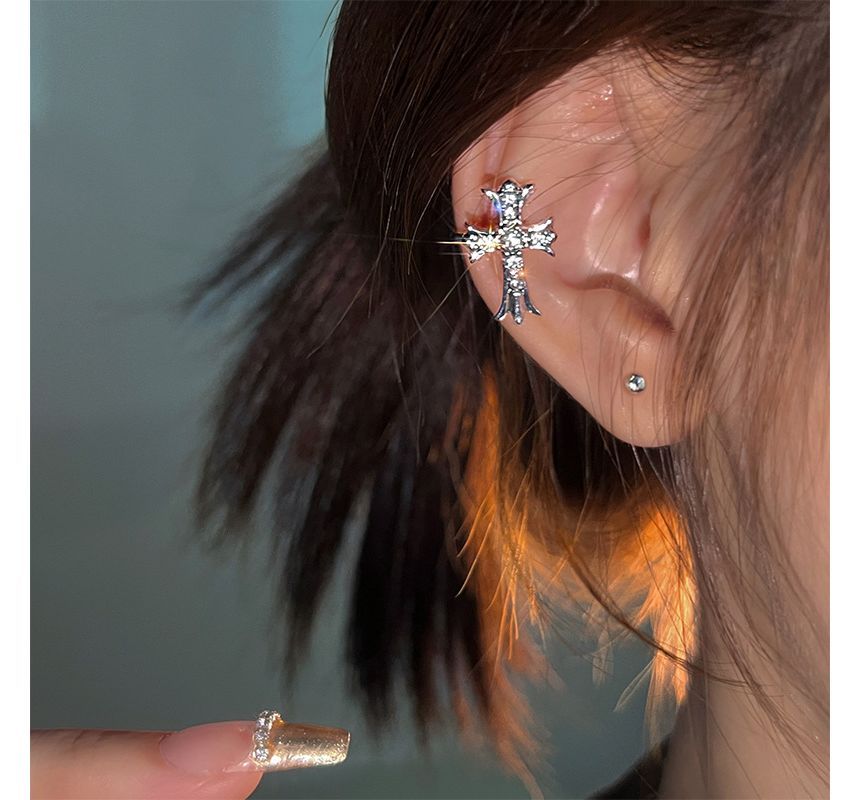 Rhinestone Crisscross Stud Earring / Ear Cuff SpreePicky