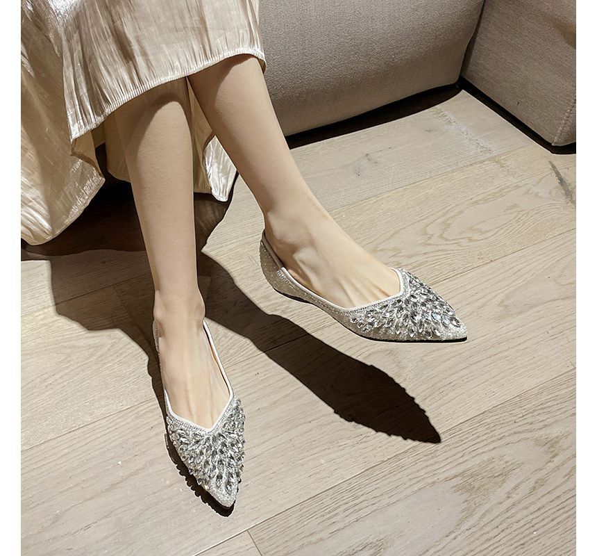 Pointy-Toe Rhinestone Flats SpreePicky