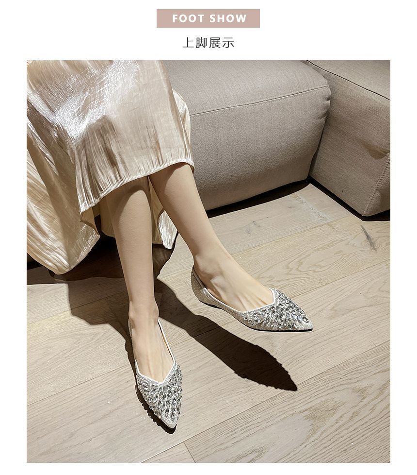 Pointy-Toe Rhinestone Flats SpreePicky