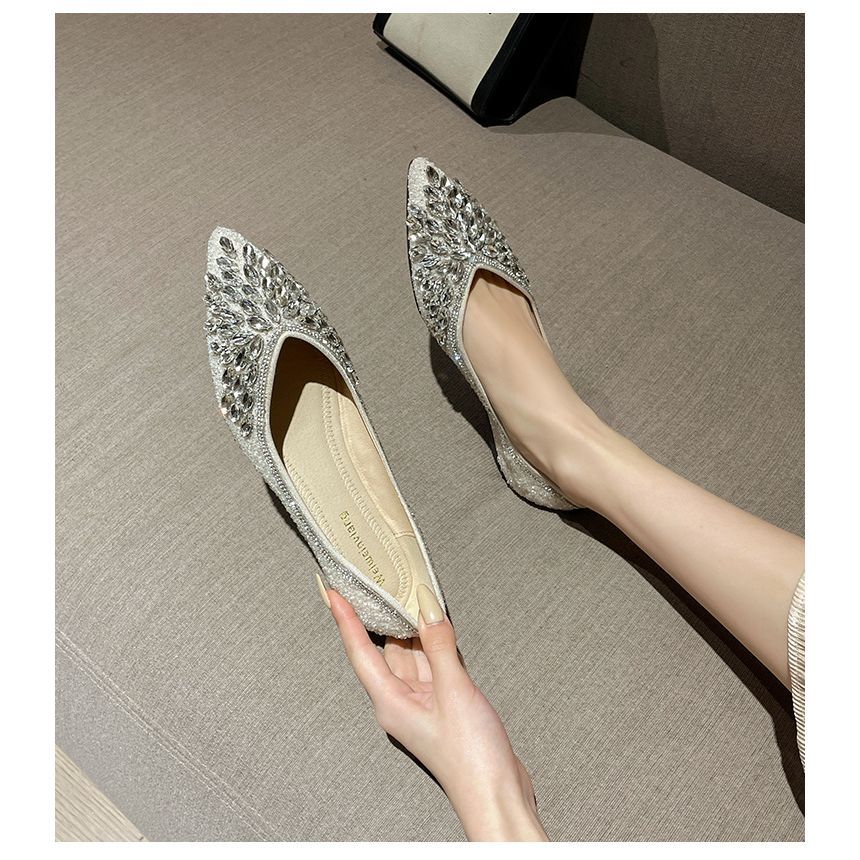 Pointy-Toe Rhinestone Flats SpreePicky