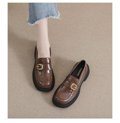 Metallic Buckle Platform Loafers SpreePicky