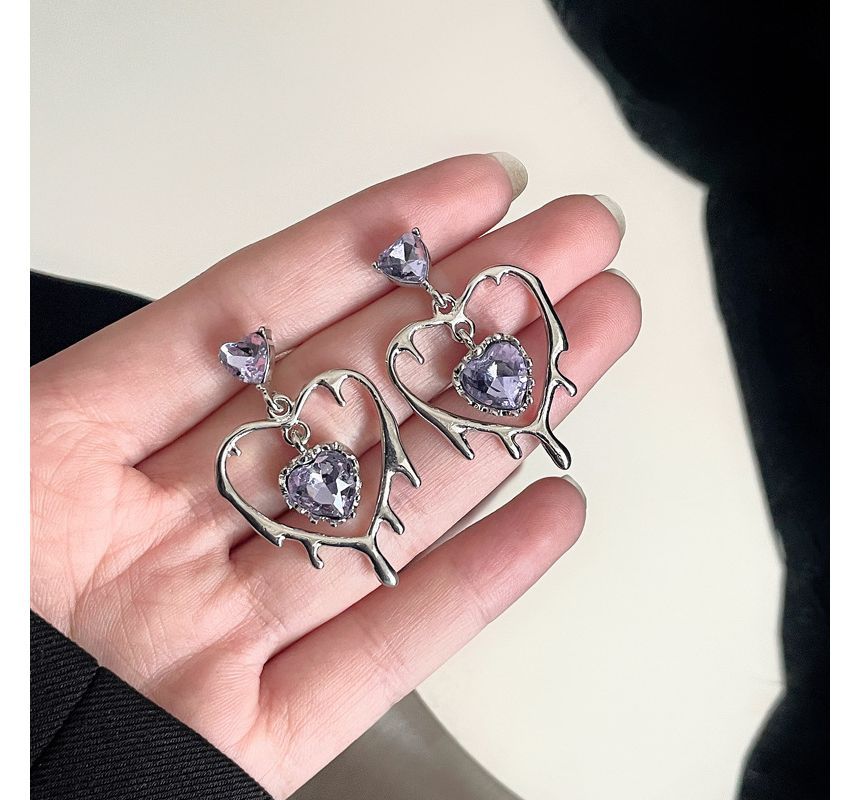 Rhinestone Heart Drop Earring SpreePicky