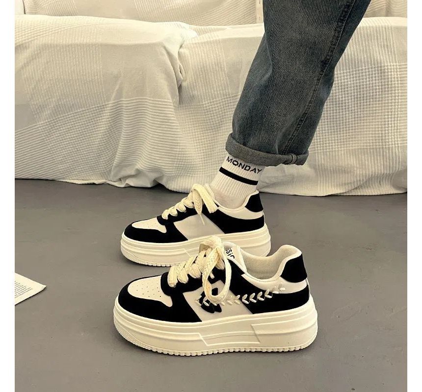 Platform Stitch Panel Sneakers SpreePicky