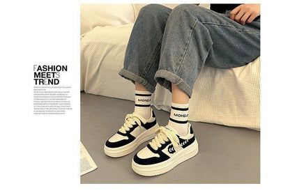 Platform Stitch Panel Sneakers SpreePicky