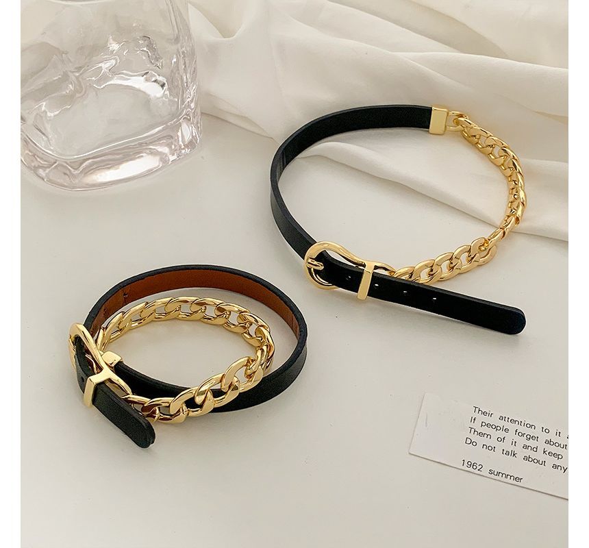 Chain Faux Leather Buckle Choker SpreePicky