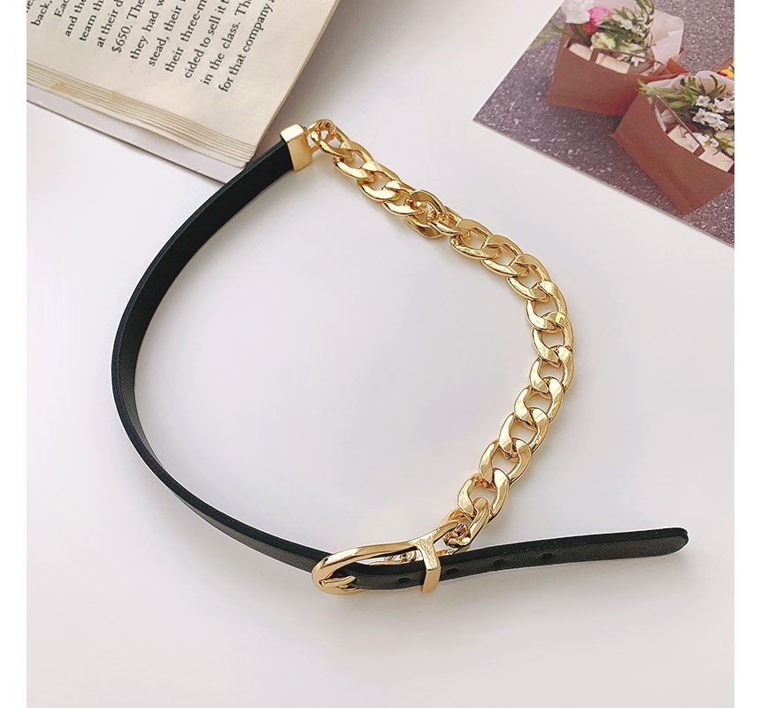 Chain Faux Leather Buckle Choker SpreePicky