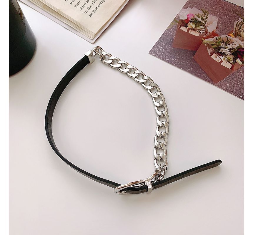 Chain Faux Leather Buckle Choker SpreePicky