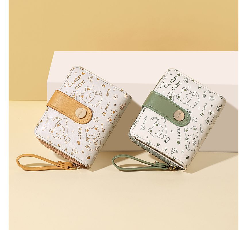 Cat Print Two-Tone Short Wallet SpreePicky