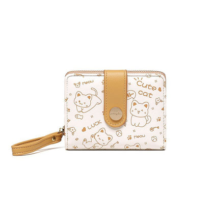 Cat Print Two-Tone Short Wallet SpreePicky